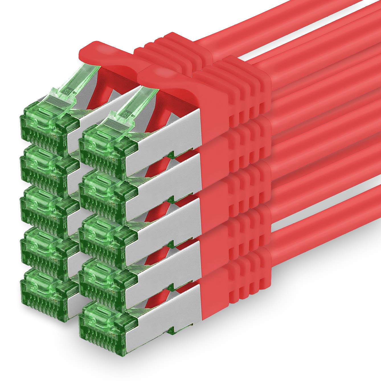 1aTTack.de 0.25 M Cat.7 Network Cable Pack of 10 Cat7 Patch Cable Lan Cable Ethernet RJ45 10 Gbit/s (All Internet Speeds) Red 0.25 Meters