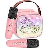 Mini Karaoke Machine for Kids Portable Karaoke Machine with 2 Bluetooth Wireless Microphones and LED Color Lights, Christmas Birthday Gifts Toys for Girls Boys (Pink)