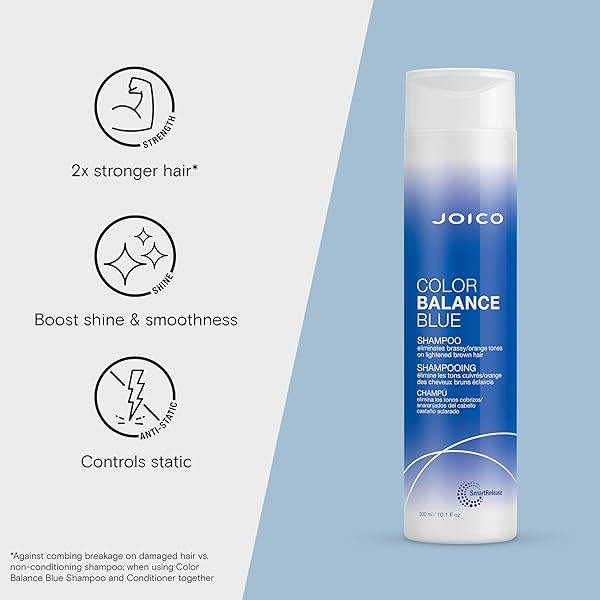 JOICO COLOR BALANCE BLUE SHAMPOO | FOR LIGHTENED BROWN HAIR | ELIMINATE BRASSY ORANGE TONES | BOOST COLOR VIBRANCY & SHINE | UV PROTECTION | WITH ROSEHIP OIL & GREEN TEA EXTRACT | 10.1 FL OZ