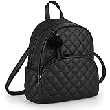 ECOSUSI Mini Backpack Women Leather Small Backpack Purse for Teen Girls Cute Pom Bookbag Travel Shoulder Bag with Tassel