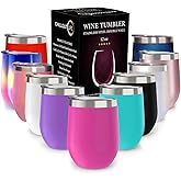 CHILLOUT LIFE 12 oz Stainless Steel Wine Tumbler with Lid - Double Wall Vacuum Insulated Wine Cup Glass Keeping Cold & Hot for Coffee, Champagne, Cocktails, Ice Cream - Powder Coated Pink