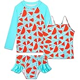 Bathing Suits for Girls Size 8-9 Years Old Green Watermelon 3-Piece UPF50+ Rash Guard Swimsuit Sets