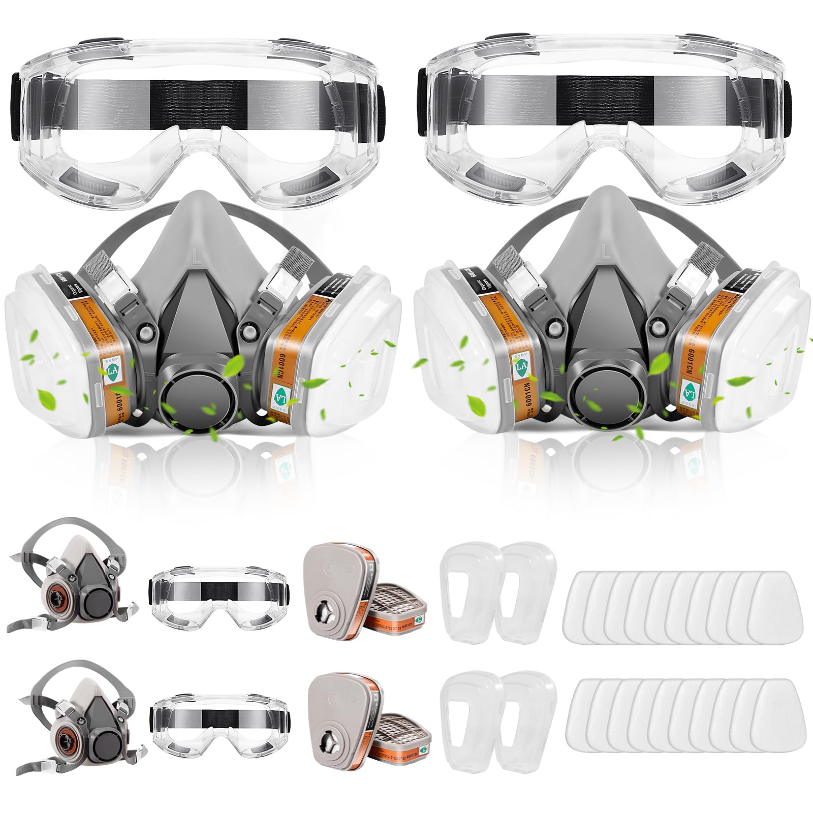 Respirator Mask, (2 Set) Respirators Gas Mask with Filters and Safety Goggles, Reusable Professional Respirator Against Dust, Gas, Chemicals, Organic Vapors for Painting, Resin, Family Decoration Work Image Respirator Mask, (2 Set) Respirators Gas Mask with Filters and Safety Goggles, Reusable Professional Respirator Against Dust, Gas, Chemicals, Organic Vapors for Painting, Resin, Family Decoration Work Image