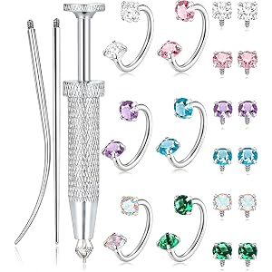 Akeoqi Horseshoe Nose Ring 20G 316L Surgical Steel Double CZ Internally Threaded Cartilage Helix Tragus Earrings for Women Me