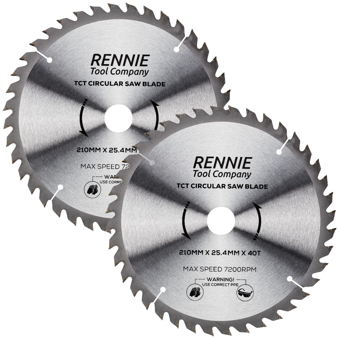 Rennie Tools 2 Pack - 210mm x 40T x 25.4mm Bore TCT Circular Wood Saw Blades Fits Evolution Saws & Evolution Rage Saws. 210mm Saw Blades 25.4mm Bore With 40 Teeth