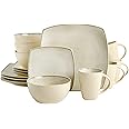 Gibson Soho Lounge Square Reactive Glaze Stoneware Dinnerware Set, Service for 4 (16pc), Speckled Taupe