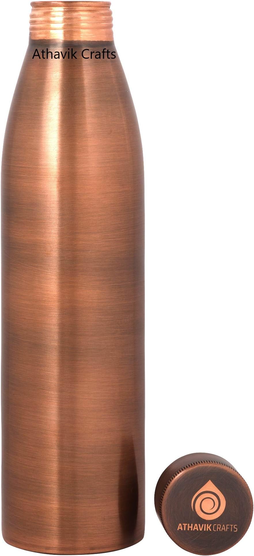 Athavik Crafts Pure Copper Water Bottle 1000 ml | Unique Handcrafted Antique Design with Joint-Free and Leak Proof with Ayurveda Health Benefits | Ideal for Home and Travel, Refrigerator (Sharp Neck)
