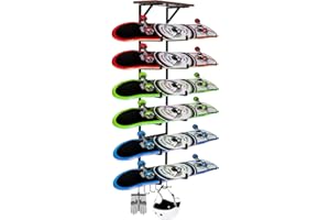 lesolar Skateboard Wall Mount Holder with Hooks & Storage Rack for Holding 6 Skateboard 52’’(H) Metal Display Stand for Downhill Longboard Surfskate Fish Board Snowboard Helmet Garage Organizer