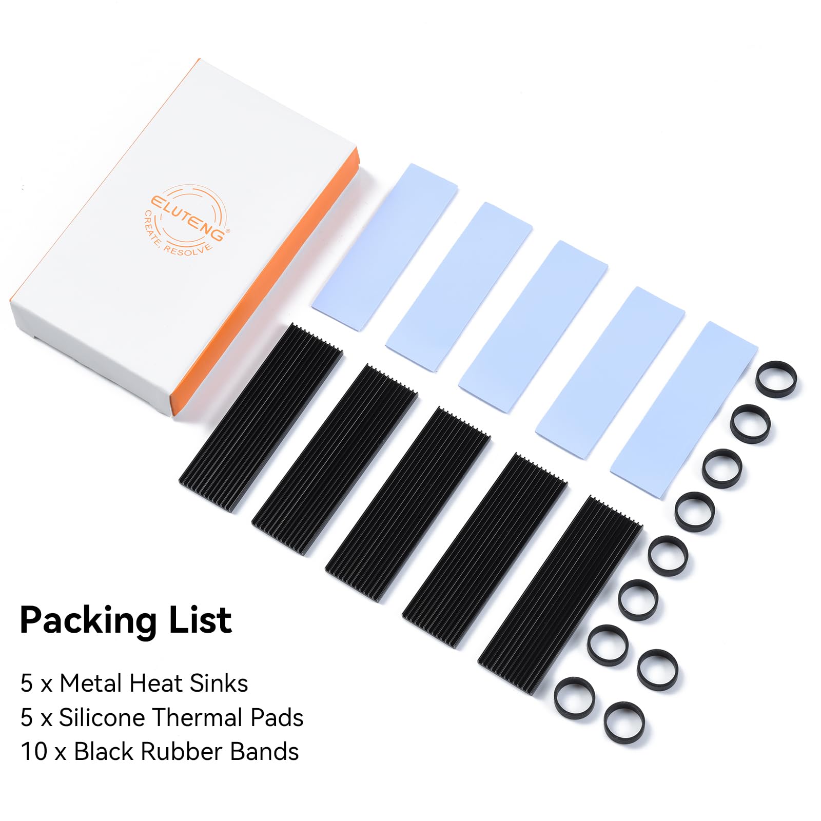 ELUTENG M2 SSD Kühlkörper 5 Stück Kühler Set Heatsink mit Silikon Wärmeleitpad, 2280 NVME NGFF Aluminium m2 heatsink Passend für PC/PS5/PS5 Slim Installation, 73 x 33mm x 3mm, Schwarz 7