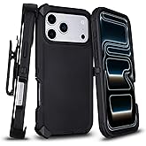 for iPhone 17 Pro Max Case with Belt Clip Holster, Military Grade Drop Protective, 4 in 1 Heavy Duty Shock-Absorbing Rugged Case for iPhone 17 Pro Max 6.9", Black