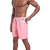 QRANSS Men's Fashion 7 inch Quick Dry Swim Trunks Zipper Pockets Bathing Suit Beach Shorts Boardshorts Without mesh Liner