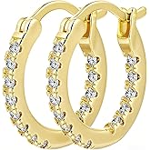 YUVOLA 14K Gold Hoop Earrings for Women Elegant Dual-Sided Cubic Zirconia Hoops Sparkling Hypoallergenic Earrings for Sensitive Ears 15mm 20mm 30mm 35mm