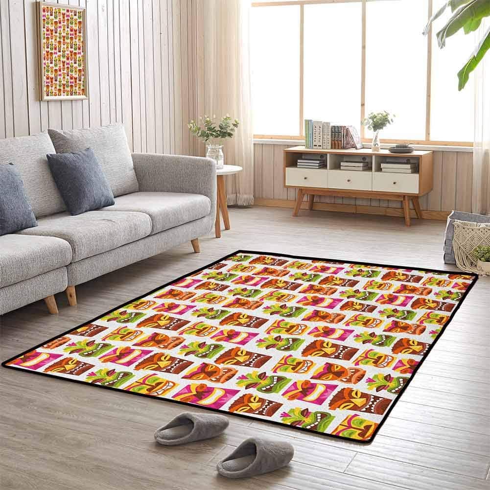 Carpet Floor Mat, Contemporary Luxury Large Rug Safety and Environmental Protection for Home, Tiki Bar | Sixties Retro Inspired Cute Hawaiian Party Happy Tiki Statues Pattern Colorful - 6.6'x9.8'