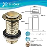 Xcel Home Brushed Gold Unslotted Click Clack Basin Waste | Round Brass Pop Up view 3