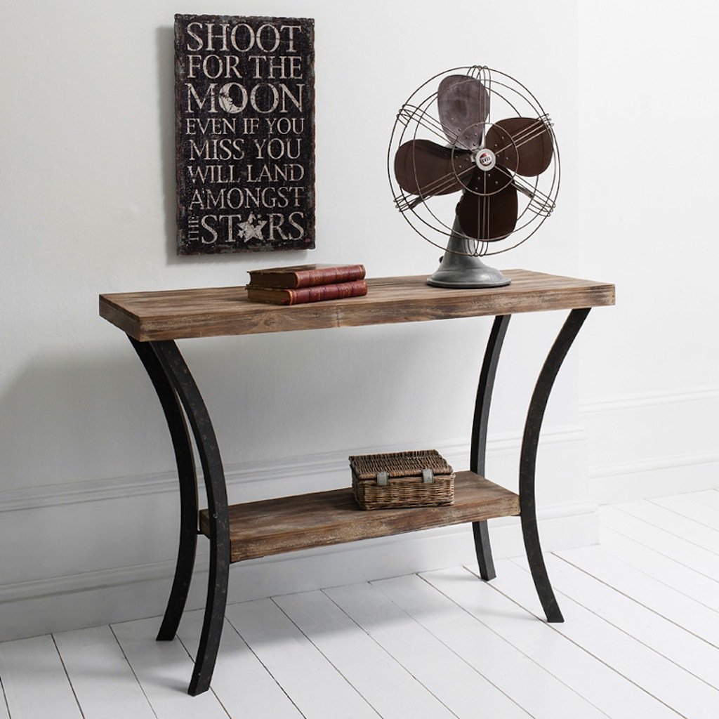 Sophisticated Wooden Metal Contemporary Retro Style Hallway Console