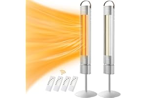 JOYOOLIFE 1500W Electric Patio Heaters - 2 packs, 3s Fast Heating Carbon Infrared Heaters with 3 Warmth & 2 Timer Settings, Remote Control Standing Heaters with Tip-over Protection, Aluminum Outdoor Heaters