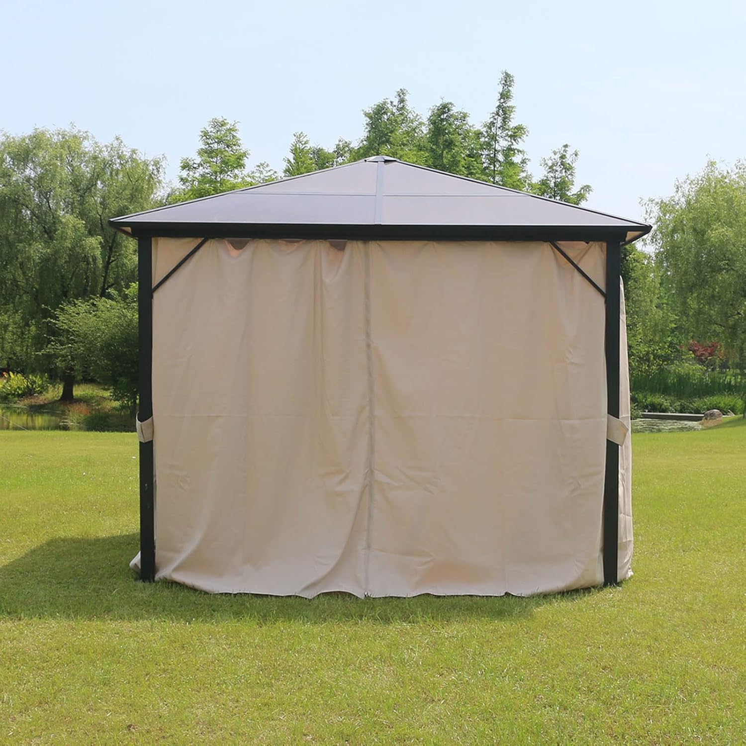 Outdoor Curtains - Sunshine Outdoor 10'x12' Privacy Gazebo Curtains, Replacement Universal Curtain Sidewalls 4-Panels Set, for Patio, Garden, Yard (Only Curtains),Beige