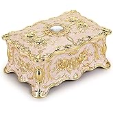 Hipiwe Vintage Metal Jewelry Box - Two Layer Rectangular Trinket Organizer Storage Box Ornate Treasure Chest Box Jewelry Decorative box Keepsake Gift Box Case for Women, 7"x5"x3"