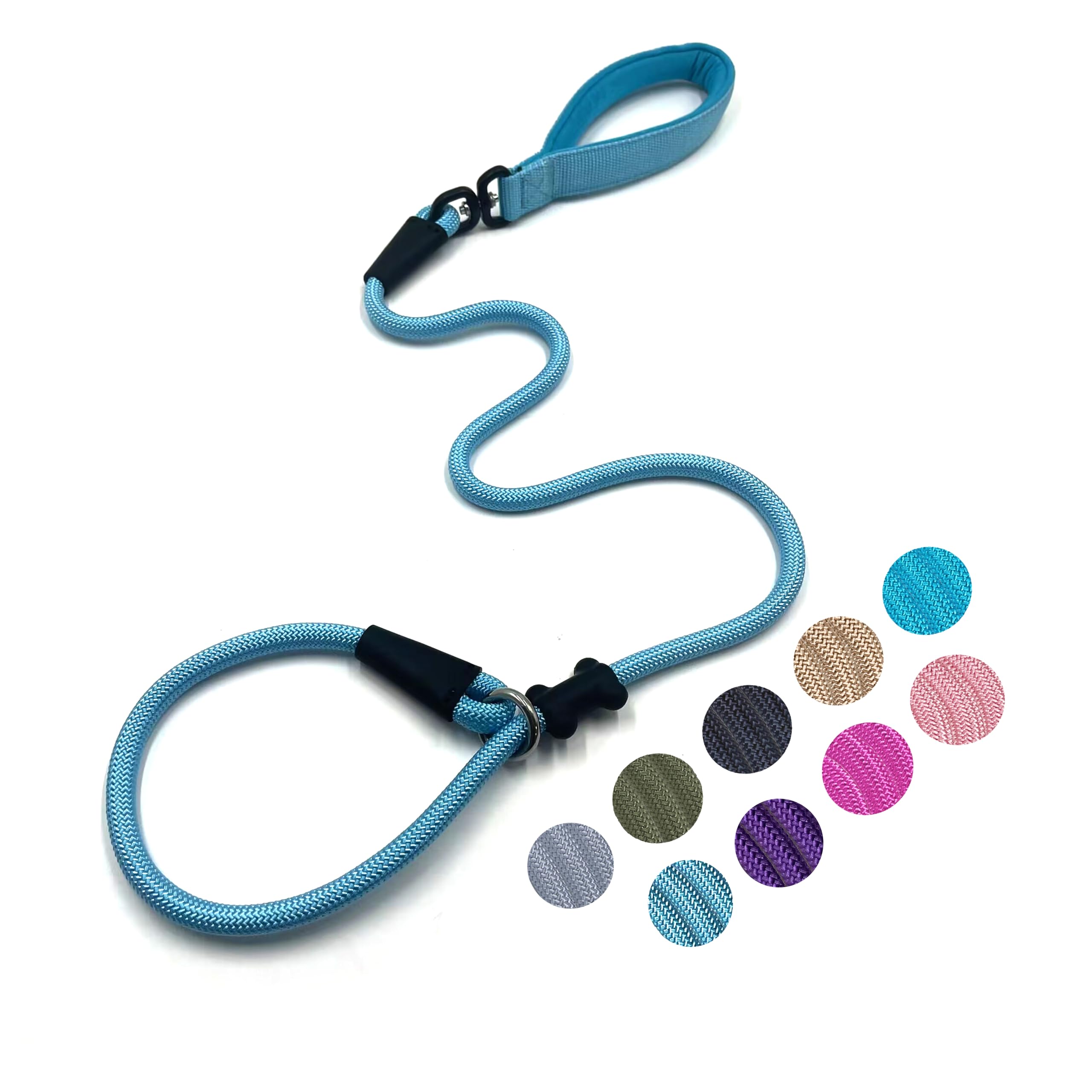 Slip Lead Dog Leash Strong Nylon Rope Leash with Comfortable Handles and Walking Training Lead for Small Medium Large Dogs (Light Blue, 1/2"×4ft) — image 1