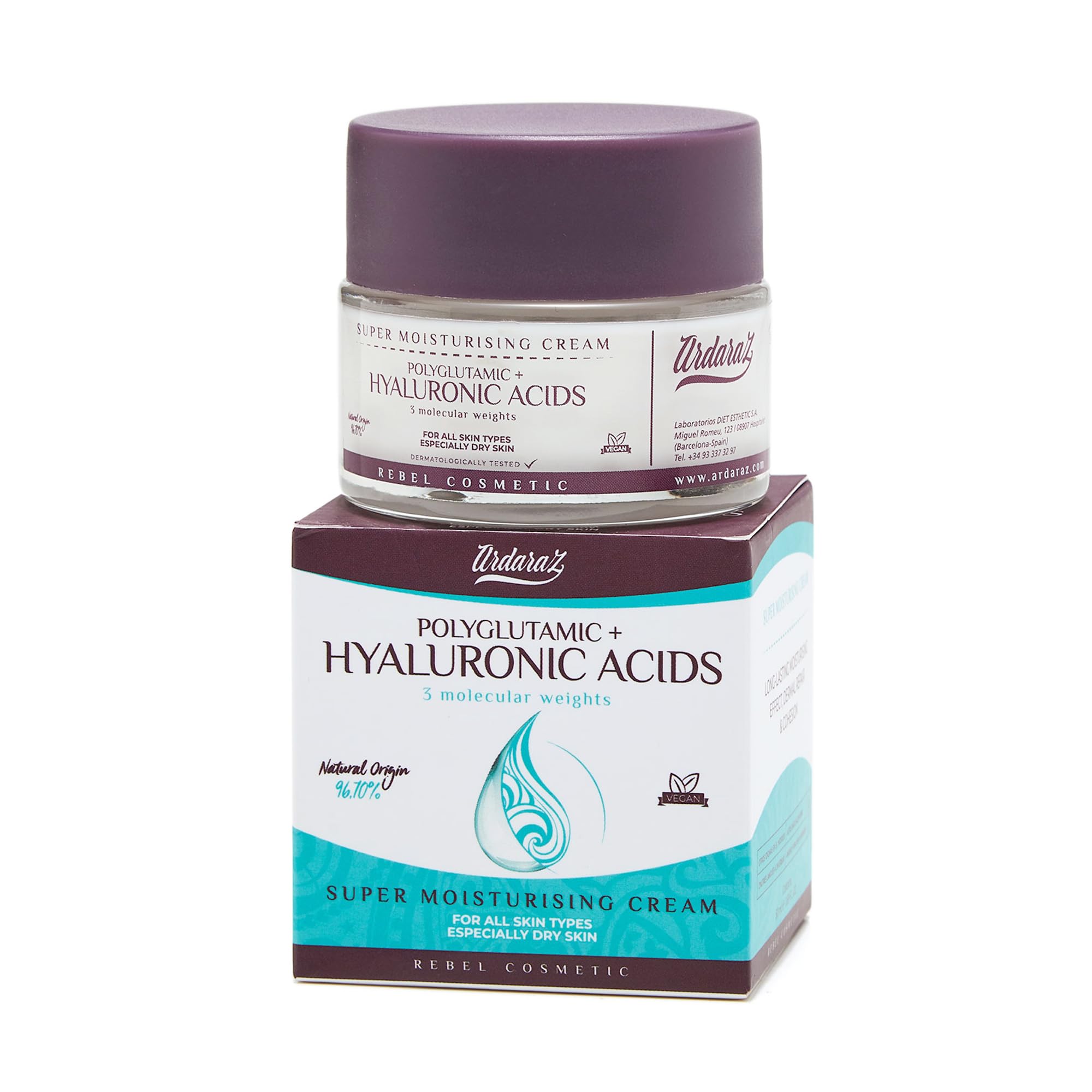 Ardaraz Moisturiser Face Cream for Women with Hyaluronic Acid of 3 molecular weights and Polyglutamic Acid. Anti Wrinkle Face Cream that provides volume and elasticity. 50ml