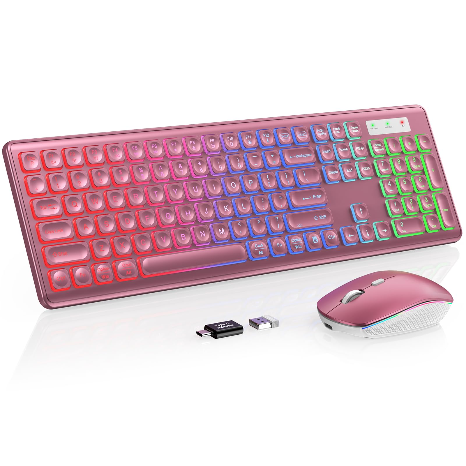 Photo 1 of Wireless Keyboard and Mouse Combo - RGB Backlit, Rechargeable & Light Up Letters, Full-Size, Ergonomic Tilt Angle, Sleep Mode, 2.4GHz Quiet Keyboard Mouse for Mac, Windows, Laptop, PC