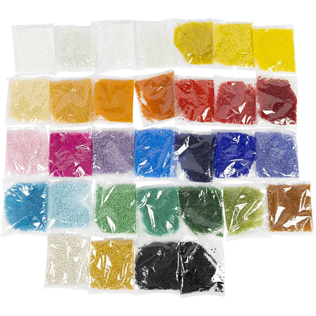 Rocaille Seed Beads, D: 1,7+3+4 mm, hole size 0,5-1,2 mm, excluding storage box, 32x100g, size 6/0+8/0+15/0