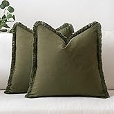 MIULEE Throw Pillow Covers Boho Farmhouse 20x20 Set of 2 Decorative Olive Green Couch with Fringe Chic Cotton Pillowcases Home Decor Accents for Spring Cushion Soft Bed Living Room