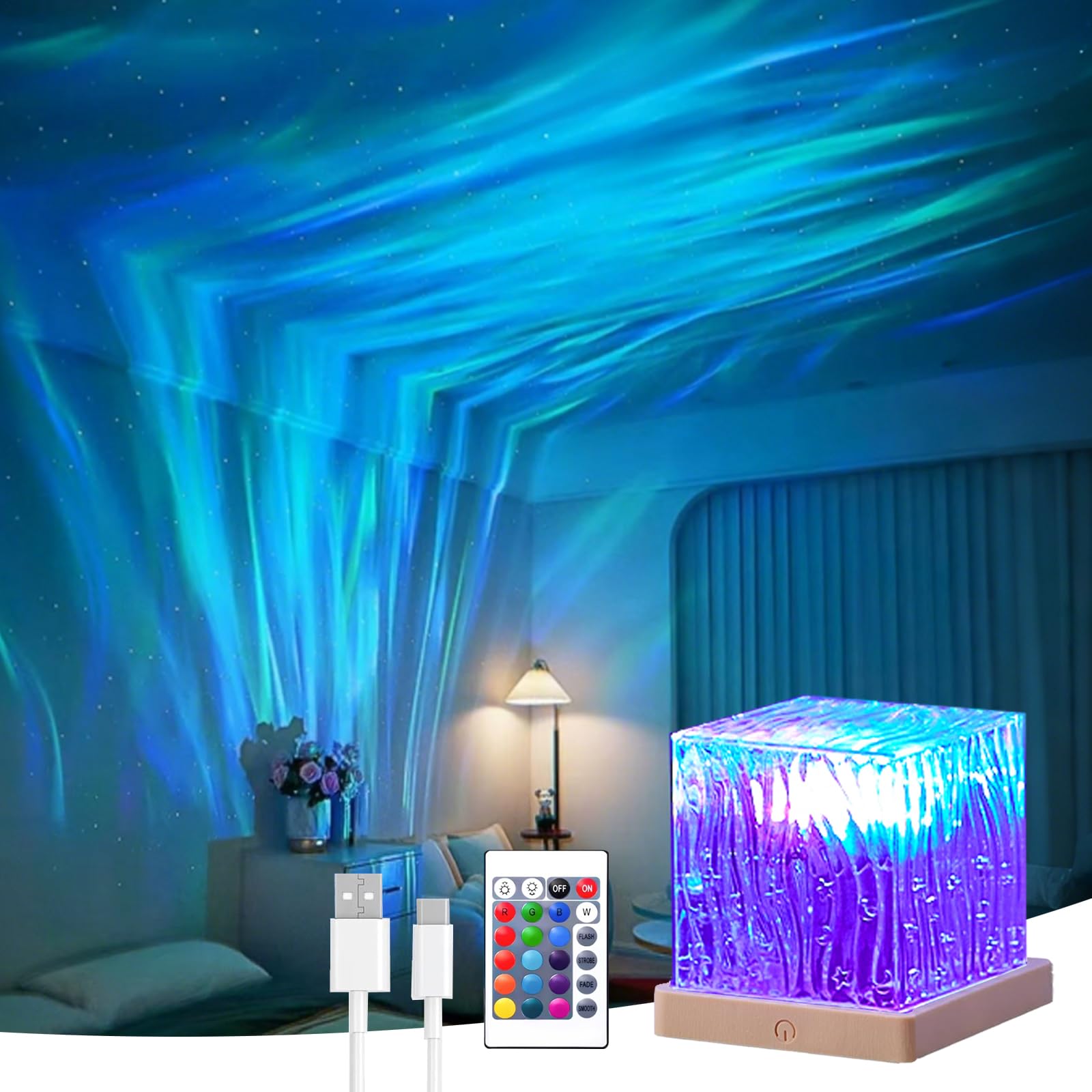 Photo 1 of Northern Lights Projector, 16 Colors Rechargeable Aurora Light Projector & Mood Lighting Galaxy Lamp, App Remote Night Light for Bedroom, Gift for Teenage Girls Room Decor