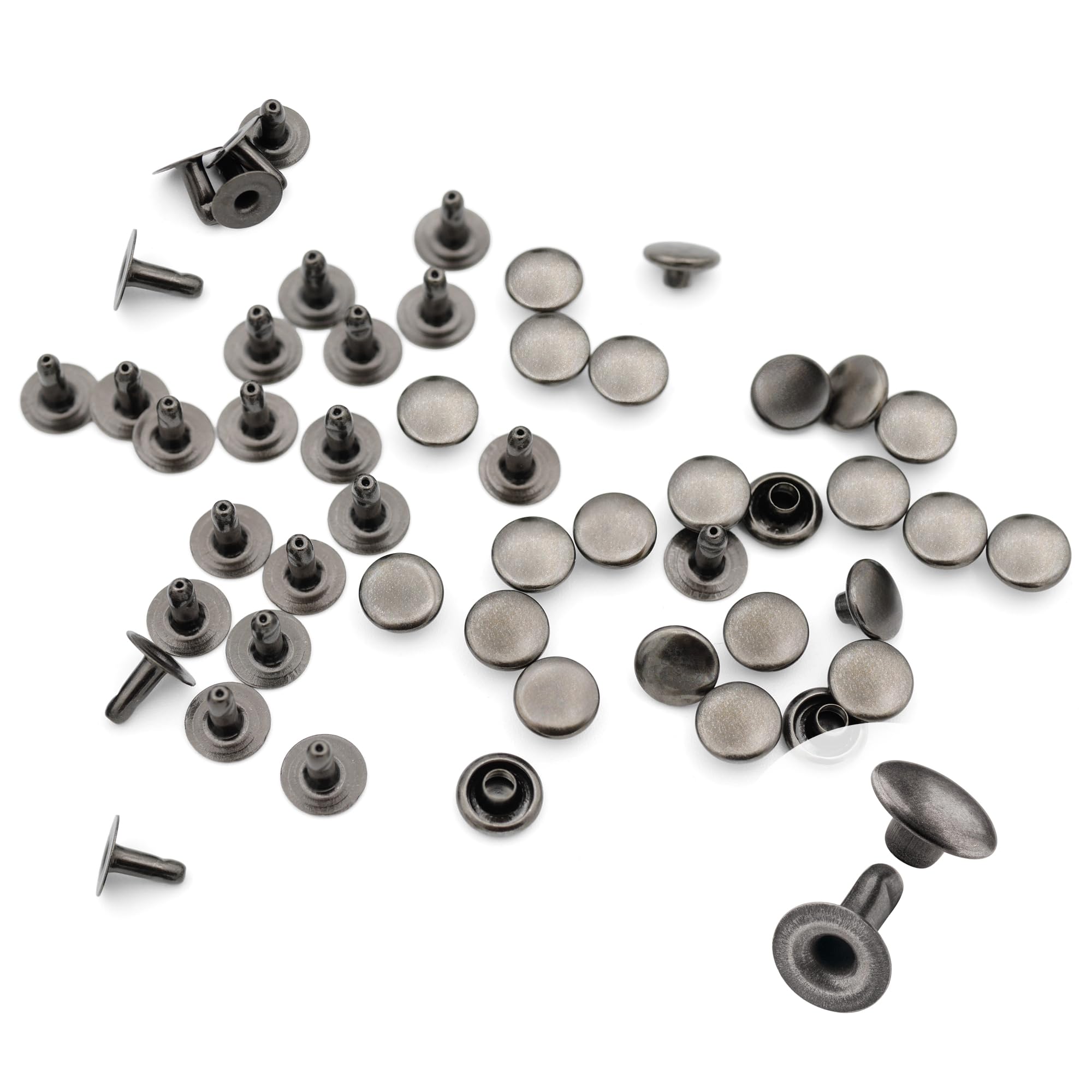 CRAFTMEMORE 200 Pack Leather Rivets Single Cap Rapid Rivet Metal Stud Fasteners Round Cap for Bag Belt Wallet Leather Craft (Gunmetal Black, 6MM)