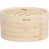 Helen's Asian Kitchen Bamboo Food Steamer with Lid - 100% Natural Bamboo - Basket Steamers for Cooking Dumplings, Dim Sum, Veggies, Fish, Meat - Preserve Nutrients & Flavors - 12-Inch