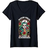 Dia De Los Muertos Nurse, Day Of Dead, Nurse Sugar Skull V-Neck T-Shirt