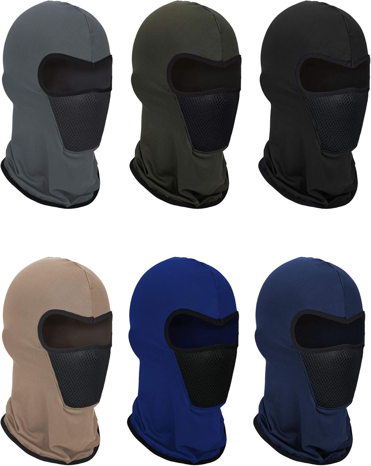 6 Pieces Summer Balaclava Face Mask Breathable Sun Dust Protection Mask Long Neck Cover for Outdoor Activities (Blue, Khaki, Black, Navy Blue, Grey, Army Green) at  Men’s Clothing store