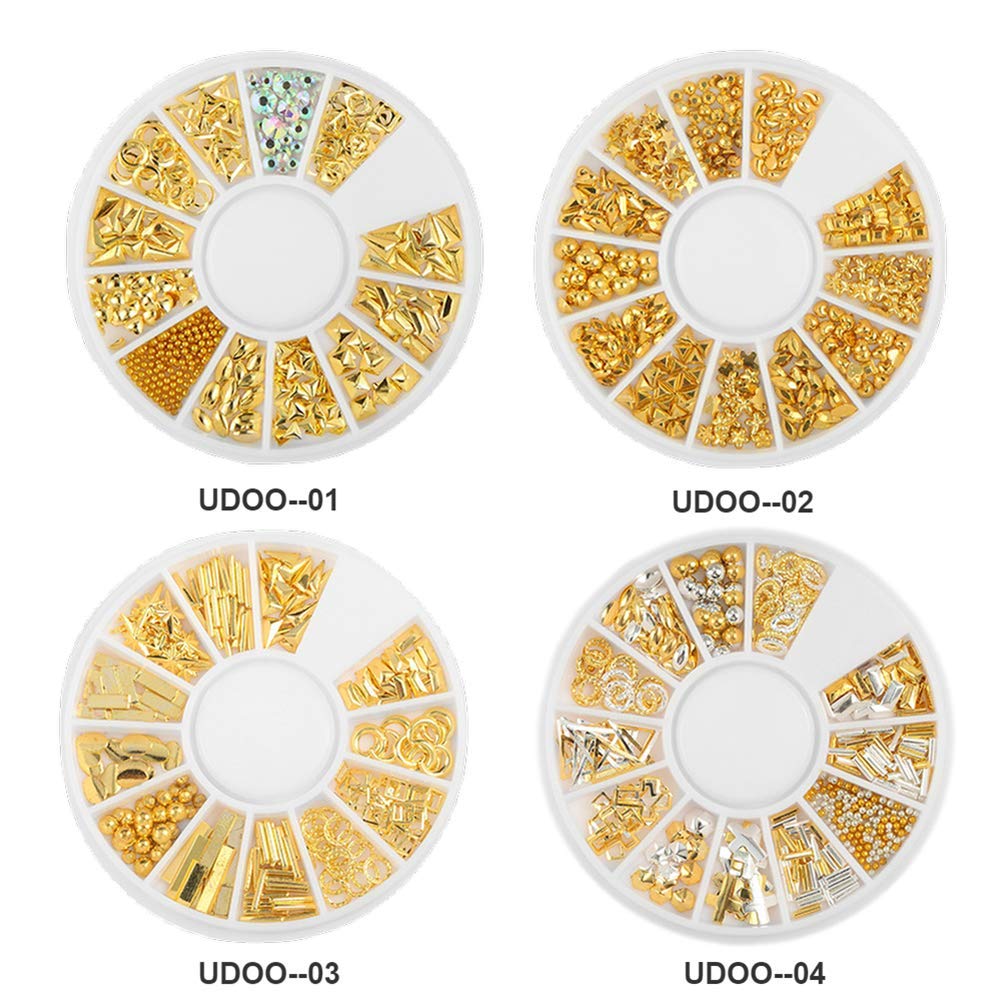 QIDUN 3D Nail Art Charms Accessories Gold Metal Punk Star Moon Heart Triangle Square Rivet Gems Nail Art Jewels Decal for Girl Fingernails & Toenails Decorations Tips Manicure 10 Boxes (Gold): Arts, Crafts & Sewing