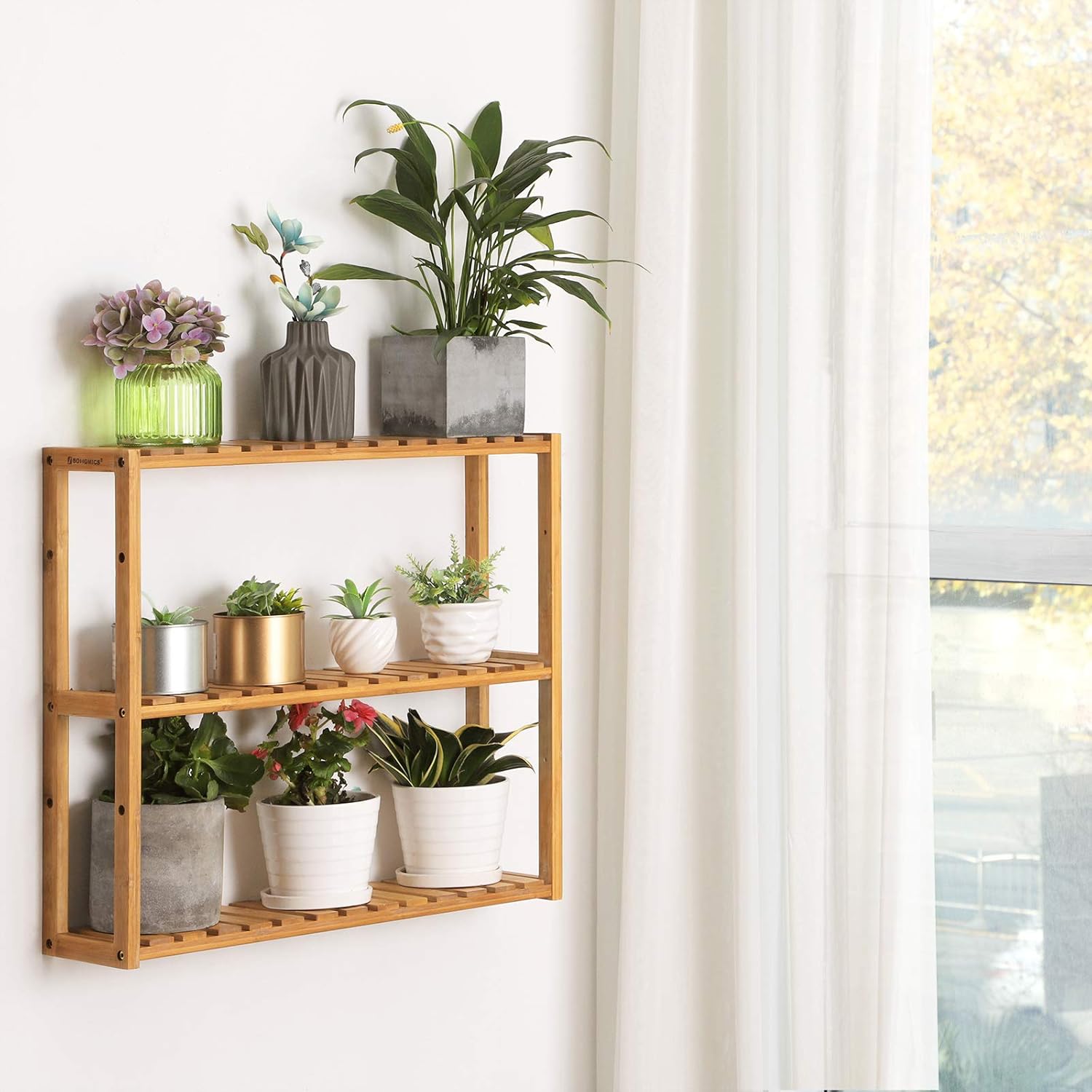 SONGMICS bamboo bathroom shelves, 3-Tier Adjustable Layer Rack, Bathroom Towel Shelf, Utility Storage Shelf Rack, Wall Mounted Organizer shelf, For Bathroom Kitchen Living Room Holder Natural UBCB13Y: Home & Kitchen