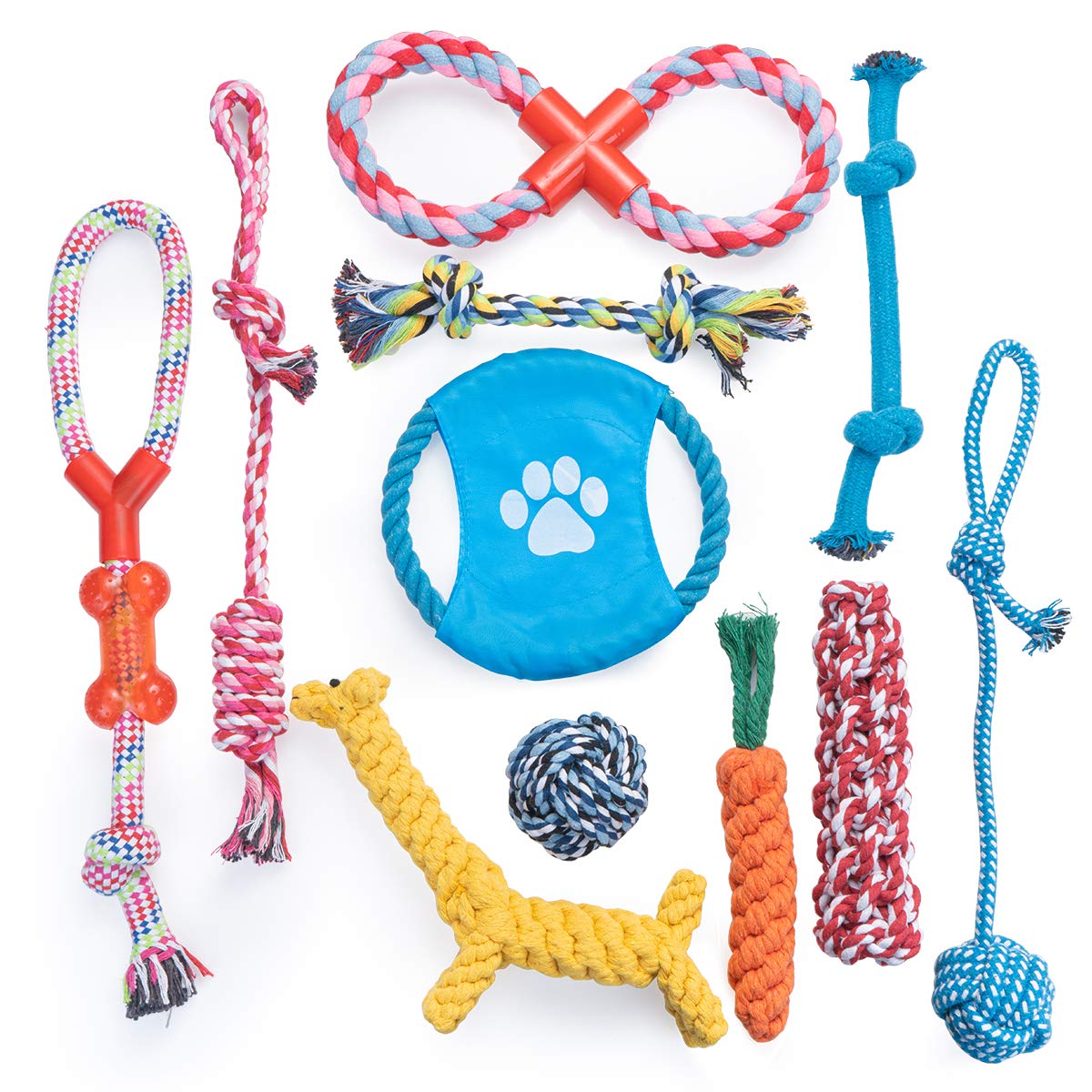 Dog Rope Toys for Chewers -Washable Cotton Rope Dog Toy - 11pcs Durable Teeth Training Puppy Chew Rope Toys Set for Small Medium Large Dogs