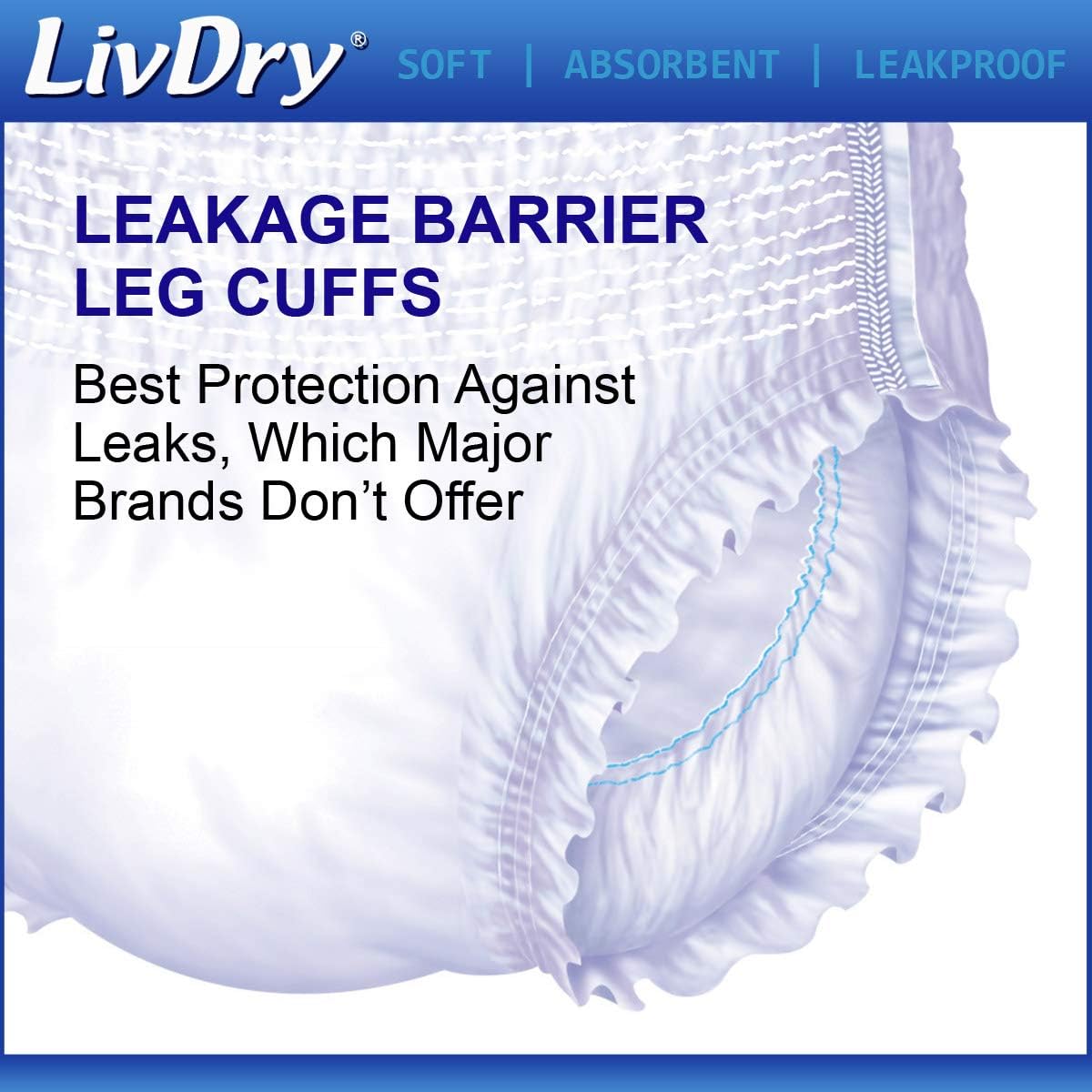 LivDry Adult M Incontinence Underwear, Overnight Comfort Absorbency, Leak Protection, Medium, 68-Pack: Health & Personal Care