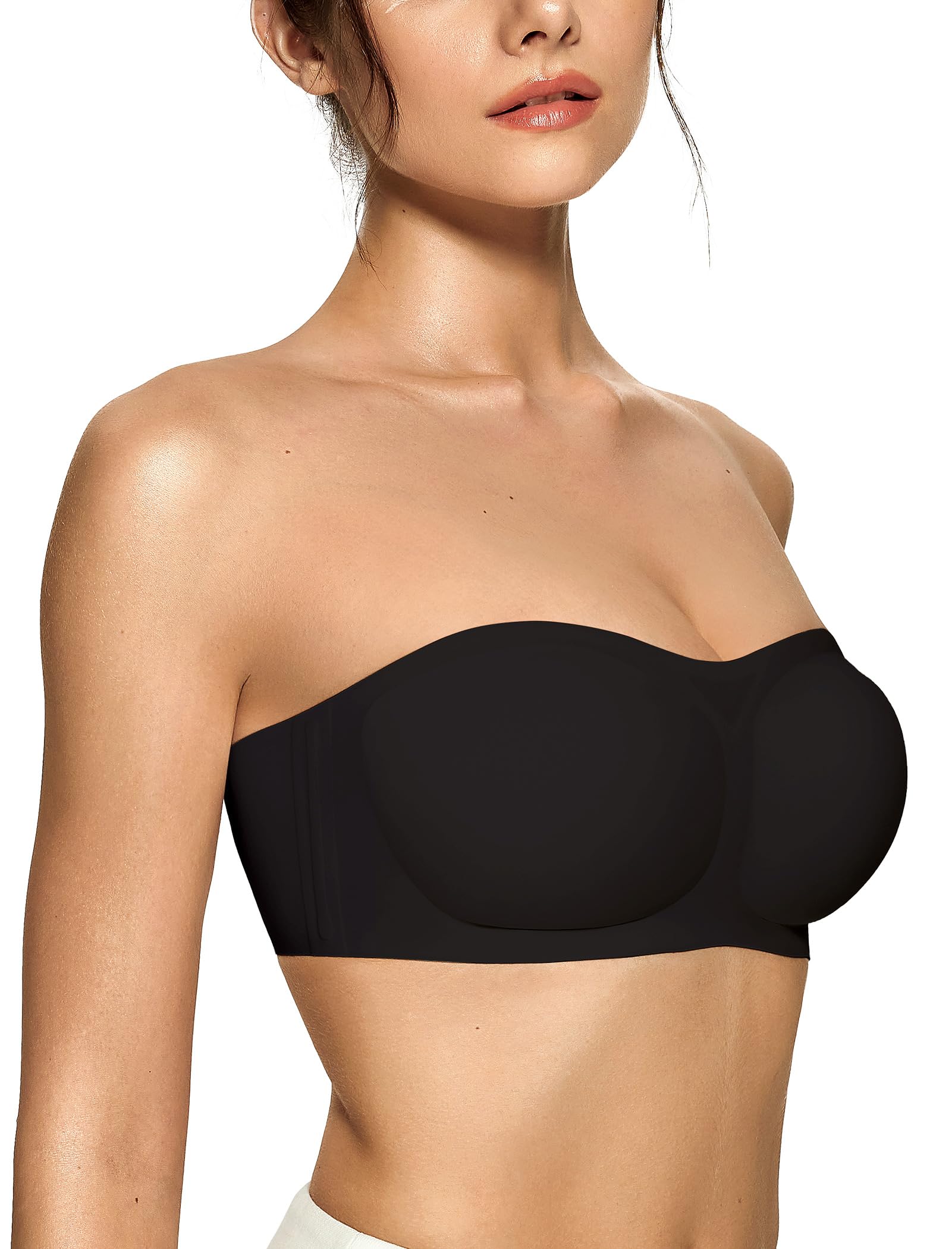Photo 1 of (IN RED)  SMALL* OEAK Womens Strapless Bras Push Up Bandeau Bra Non Slip Wireless Supportive Padded Bras Seamless Comfortable Tube Bra Black Large