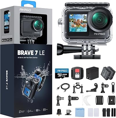 AKASO Brave 7 LE Action Camera 4K 20MP 128GB Card Dual Screen WiFi Remote