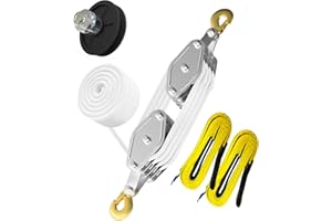 YATOINTO Rope Pulley Hoist 4400 LB, 8:1 Lifting Power Pulley Block and Tackle System, Pulley Block 2200LB Loading Capacity, 6