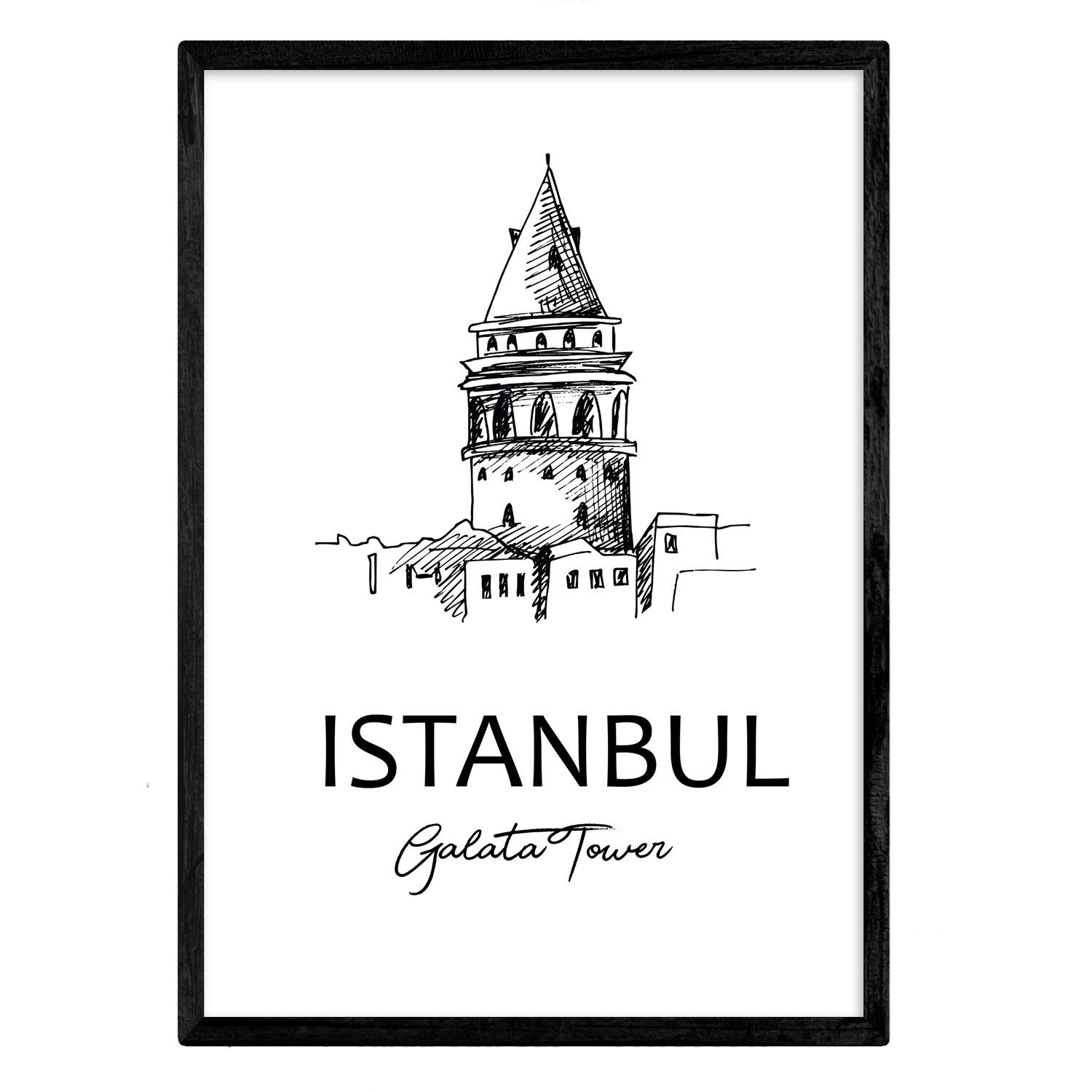 Nacnic Poster Istanbul - Galata Tower. Sheets with monuments of cities. A4 size — image 1