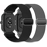 Kollody 2 Pack Stretchy Nylon Watch Bands Compatible with Amazfit Active 2/Active,20MM Sport Loop Soft Elastic Replacement Straps for Amazfit Bip 3 Pro/3/U Pro/GTR mini/GTS 4/3/2 Women Men