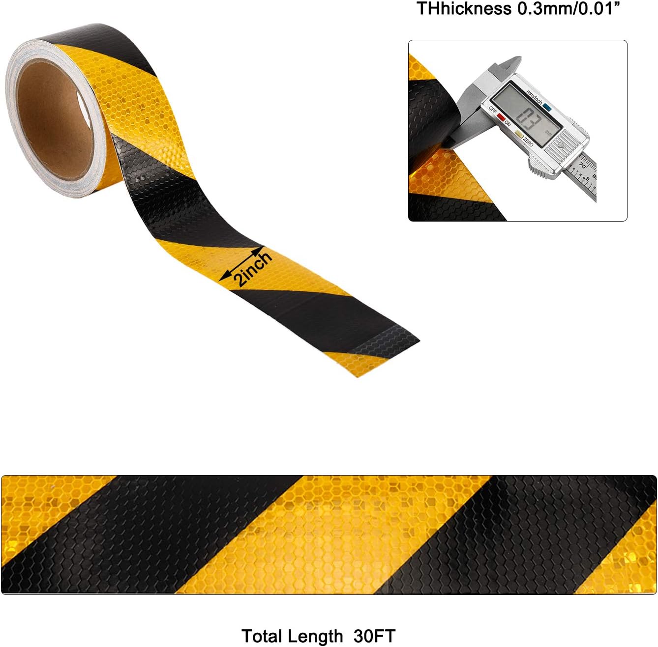 1Roll Yellow and Black Reflective Tape, 2" Hazard Warning Tape
