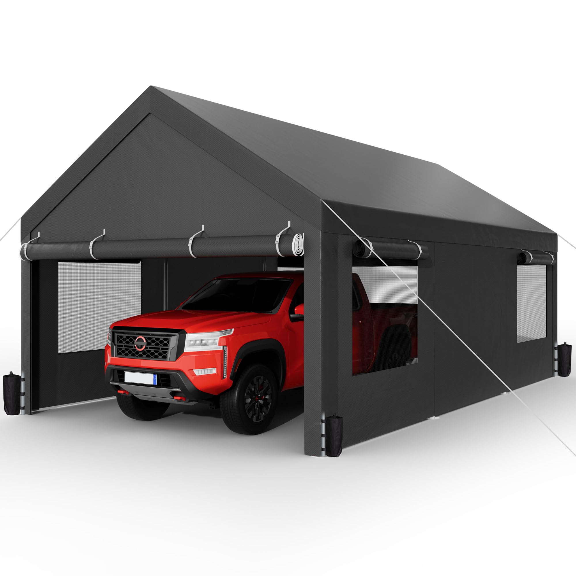 Photo 1 of ** USED ** Shintenchi Carport 12' x 20' Heavy Duty Portable Garage, Carport Canopy with Side-Opening Door & Roll-Up Windows, Car Canopy for Truck,Car,Boat,Grey