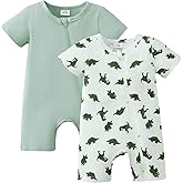 KIMI BEAR Newborn Baby Boy Clothes Summer Infant Boy Outfits Dinosaur Short Sleeve Zipper Rompers Jumpsuits Bodysuit 2 Pack