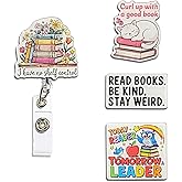 (4PCS) I Have No Shelf Control Badge Reels Retractable, Name Badge Holder Reel ID Clip, Readers Book Lover Bookish Booktok Pediatric Decorative Gifts for Readers Nurses Office Worker Teacher Student