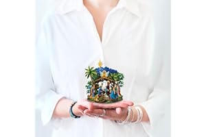 Freshcut Paper Pop Up Cards, Mini Starlit Nativity, 6 Inch Mini Sized 3D Popup Greeting Card and Paper Nativity Scene, Christmas Cards, Holiday Card, Blank Notecard & Envelope