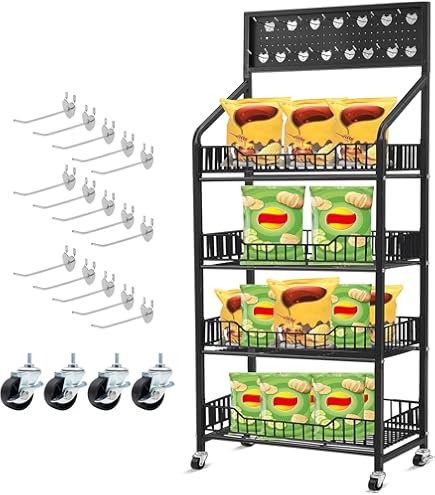 Nisorpa 4 Tier Supermarket Retail Display Racks, Commercial Metal Snack