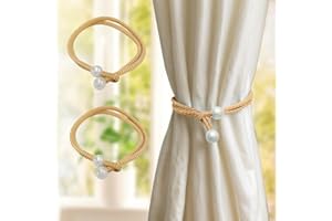 Pearl Curtain Straps with Adjustable Pull-Out Tiebacks for Drapes Decorative Treatment Accessories for Bedroom(Golden)