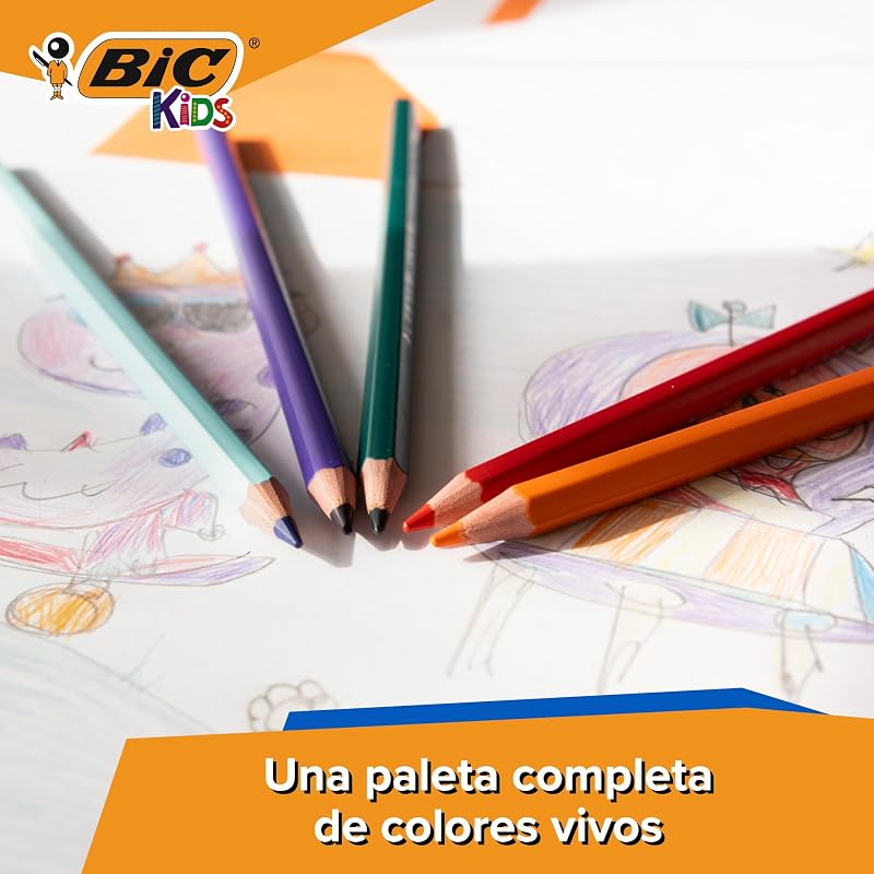 Lápis de cor bic kids para crianças, ideal para material escolar, tropicolors, cores sortidas, 2,9 mm, embalagem blister de 24