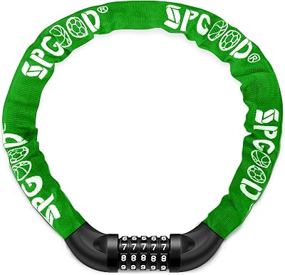 SPGOOD Heavy Duty Bike Lock 830mm 7mm Hardened Chain 5-Digit Code Green
